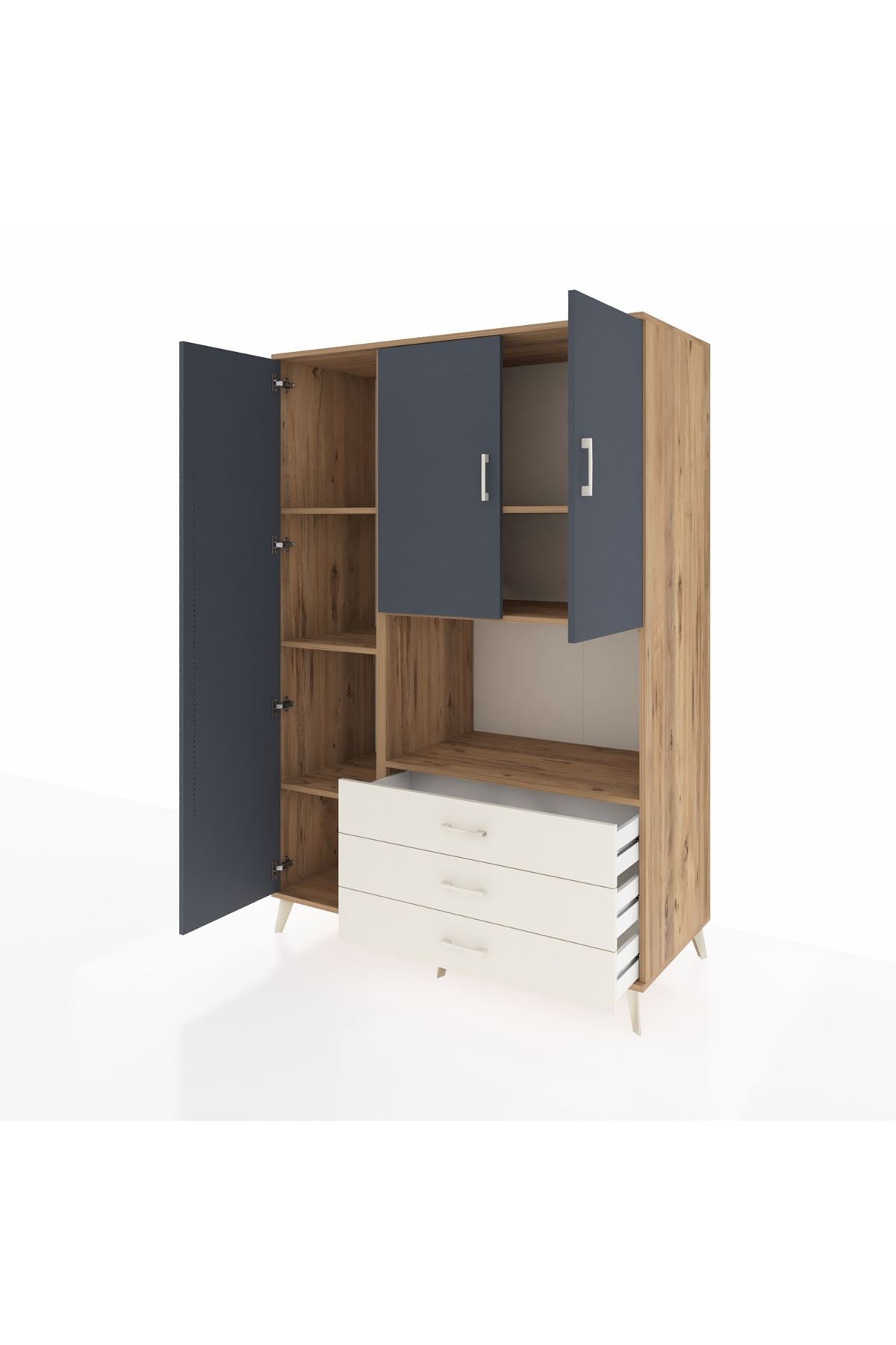 Kronos Dolap 6 Raflı 3 Çekmeceli 3 Kapaklı 132x59x195 Çam-Antrasit/Aytaşı