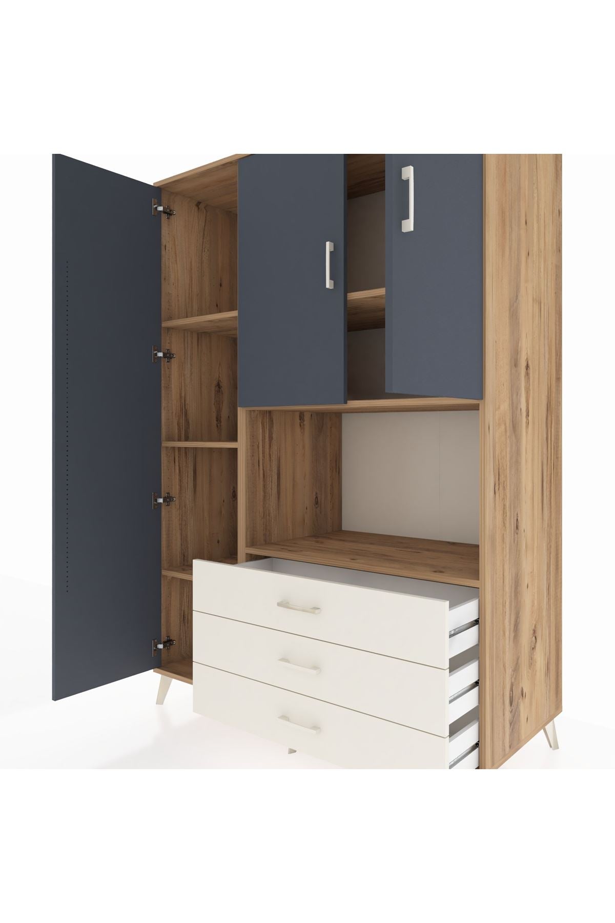 Kronos Dolap 6 Raflı 3 Çekmeceli 3 Kapaklı 132x59x195 Çam-Antrasit/Aytaşı