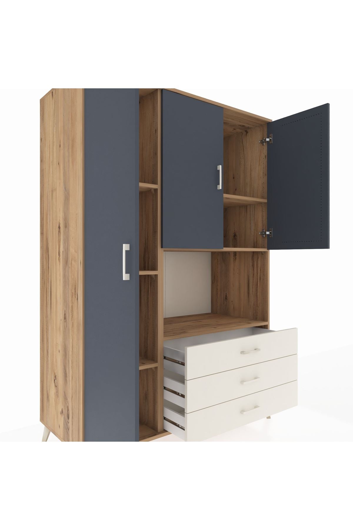 Kronos Dolap 6 Raflı 3 Çekmeceli 3 Kapaklı 132x59x195 Çam-Antrasit/Aytaşı