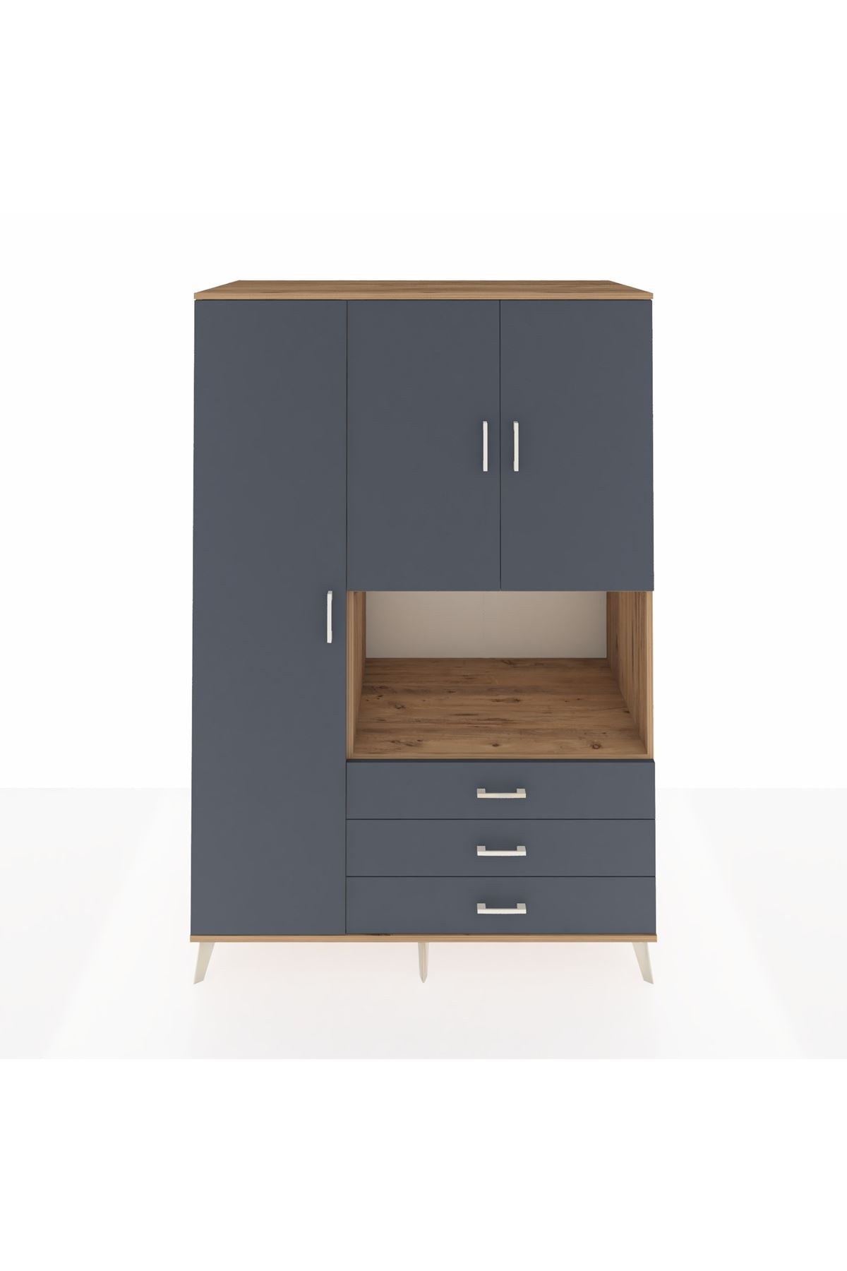 Kronos Dolap 6 Raflı 3 Çekmeceli 3 Kapaklı 132x59x195 Çam-Antrasit/Antrasit