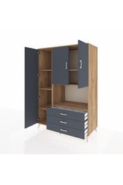 Kronos Dolap 6 Raflı 3 Çekmeceli 3 Kapaklı 132x59x195 Çam-Antrasit/Antrasit