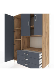 Kronos Dolap 6 Raflı 3 Çekmeceli 3 Kapaklı 132x59x195 Çam-Antrasit/Antrasit