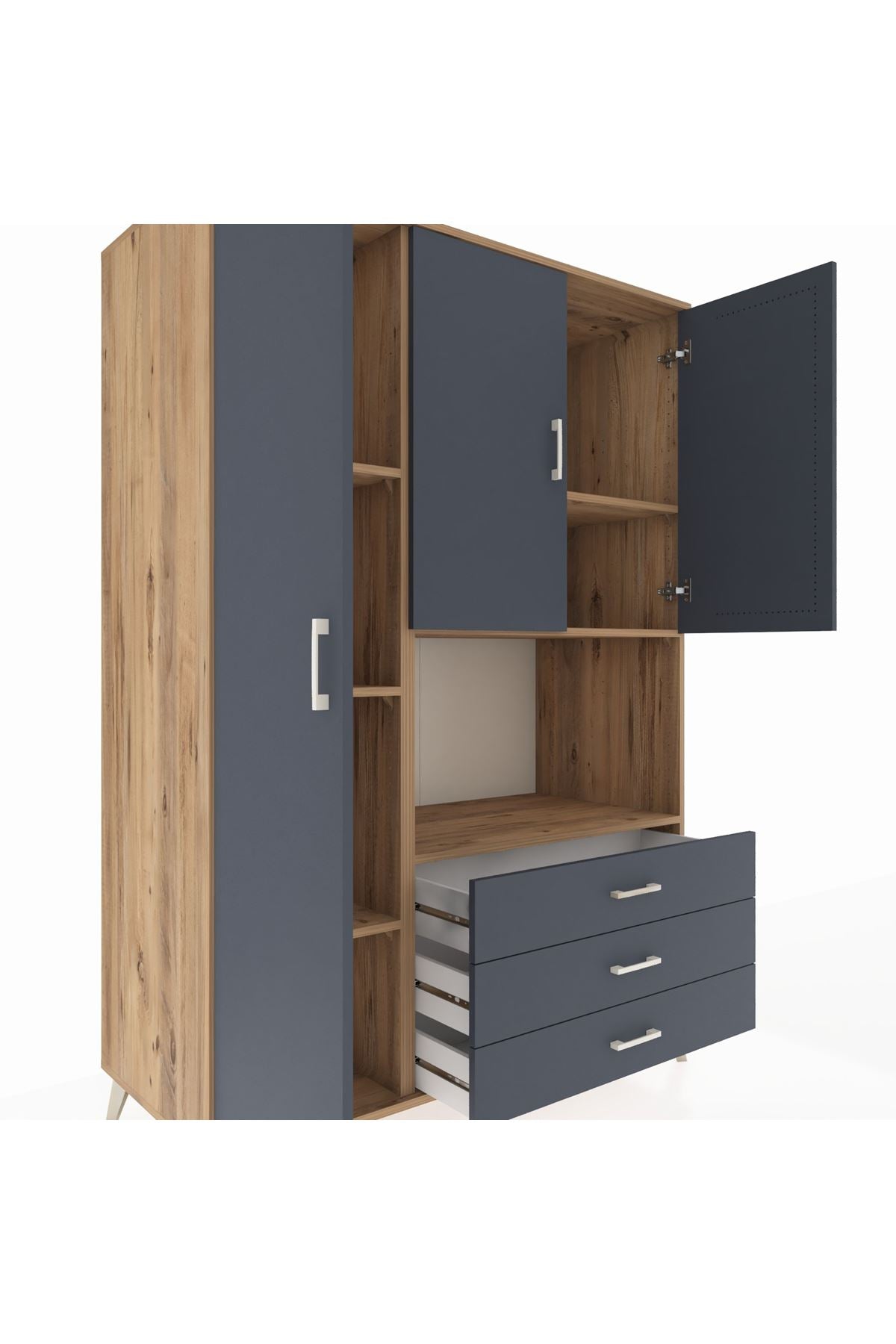 Kronos Dolap 6 Raflı 3 Çekmeceli 3 Kapaklı 132x59x195 Çam-Antrasit/Antrasit