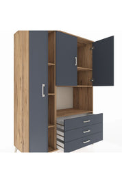 Kronos Dolap 6 Raflı 3 Çekmeceli 3 Kapaklı 132x59x195 Çam-Antrasit/Antrasit