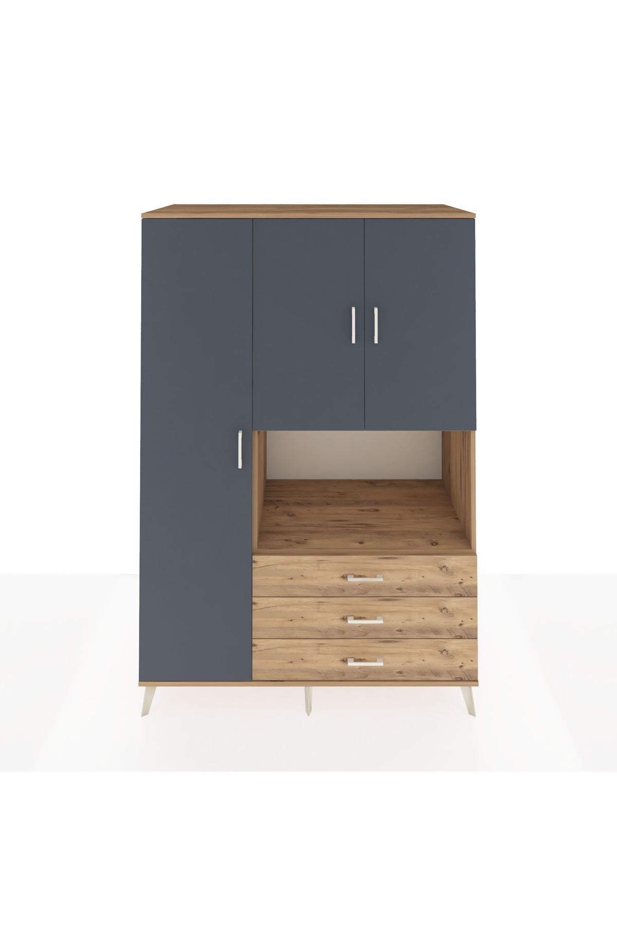 Kronos Dolap 6 Raflı 3 Çekmeceli 3 Kapaklı 132x59x195 Çam-Antrasit/Çam