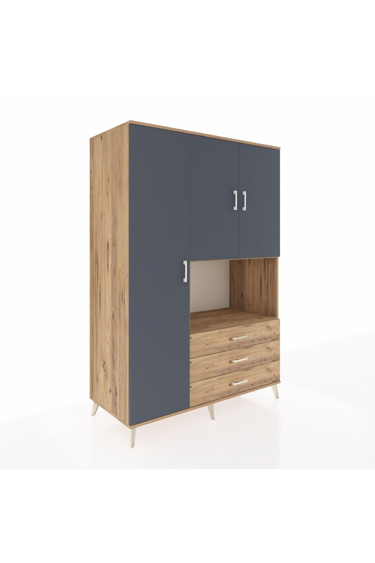 Kronos Dolap 6 Raflı 3 Çekmeceli 3 Kapaklı 132x59x195 Çam-Antrasit/Çam