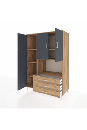 Kronos Dolap 6 Raflı 3 Çekmeceli 3 Kapaklı 132x59x195 Çam-Antrasit/Çam