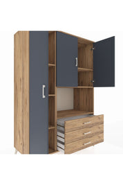 Kronos Dolap 6 Raflı 3 Çekmeceli 3 Kapaklı 132x59x195 Çam-Antrasit/Çam