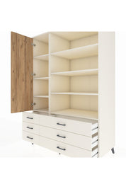 Kronos Dolap 8 Raflı 6 Çekmeceli Tek Kapaklı 132x59x195 Aytaşı-Çam/Aytaşı