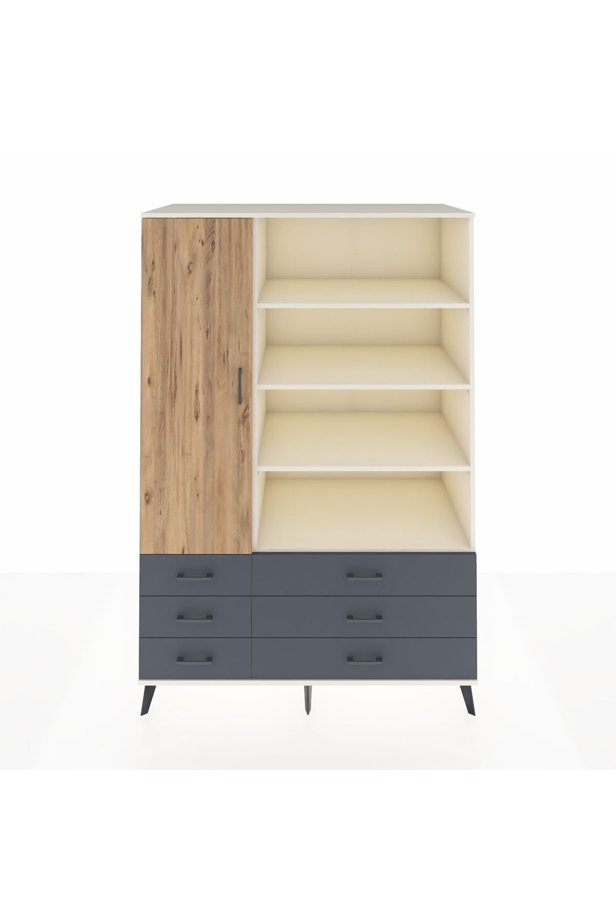 Kronos Dolap 8 Raflı 6 Çekmeceli Tek Kapaklı 132x59x195 Aytaşı-Çam/Antrasit