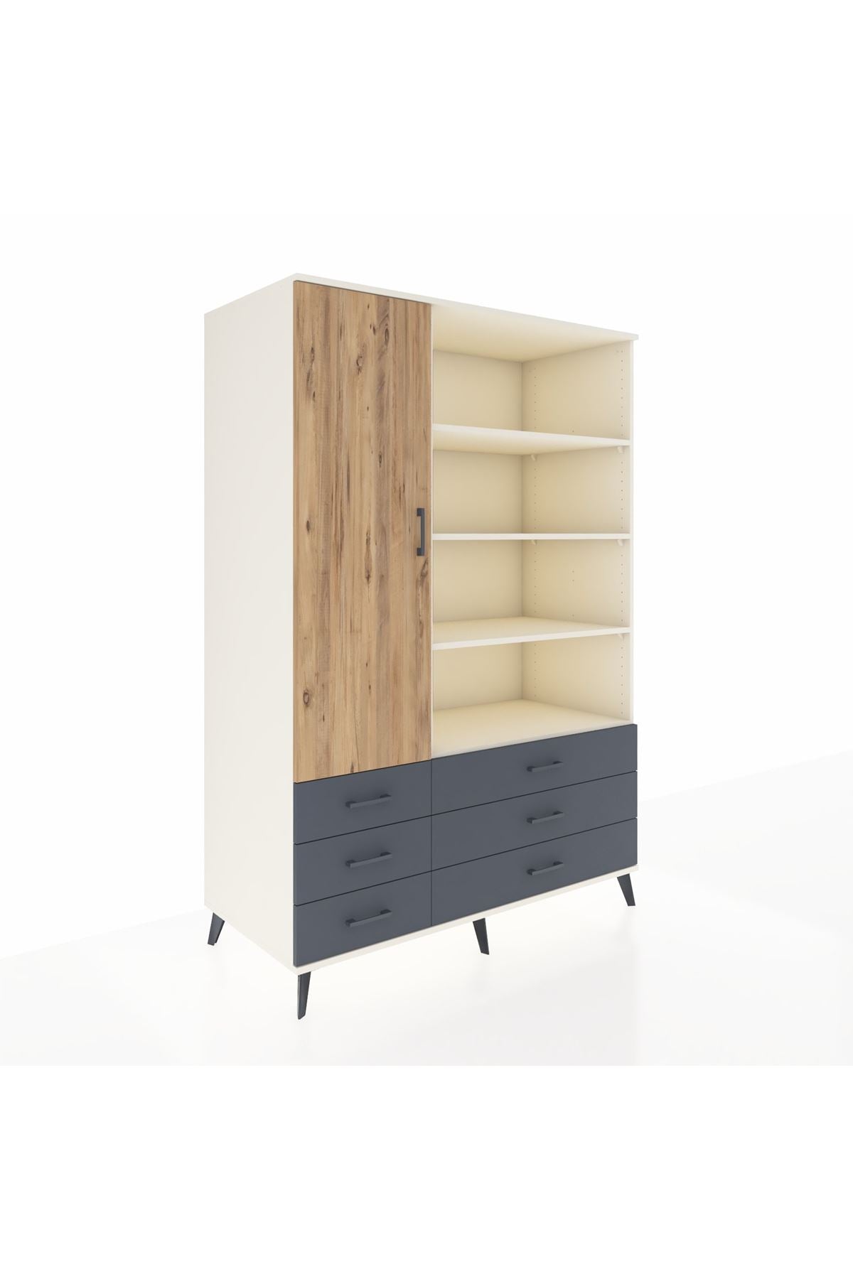 Kronos Dolap 8 Raflı 6 Çekmeceli Tek Kapaklı 132x59x195 Aytaşı-Çam/Antrasit