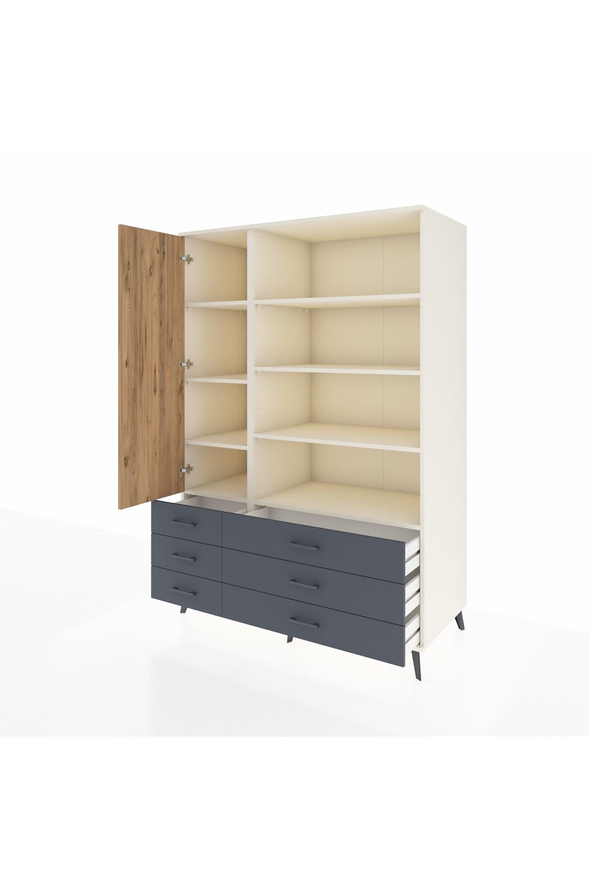 Kronos Dolap 8 Raflı 6 Çekmeceli Tek Kapaklı 132x59x195 Aytaşı-Çam/Antrasit