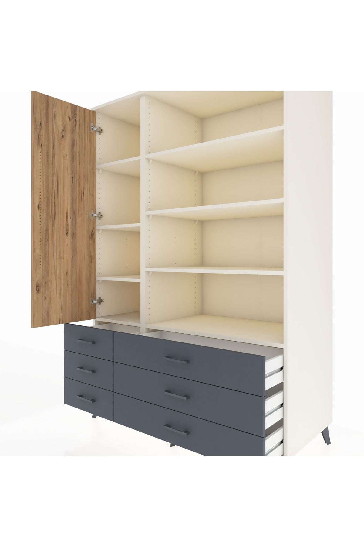 Kronos Dolap 8 Raflı 6 Çekmeceli Tek Kapaklı 132x59x195 Aytaşı-Çam/Antrasit