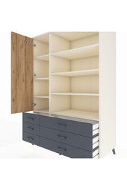 Kronos Dolap 8 Raflı 6 Çekmeceli Tek Kapaklı 132x59x195 Aytaşı-Çam/Antrasit