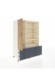 Kronos Dolap 8 Raflı 6 Çekmeceli Tek Kapaklı 132x59x195 Aytaşı-Çam/Antrasit