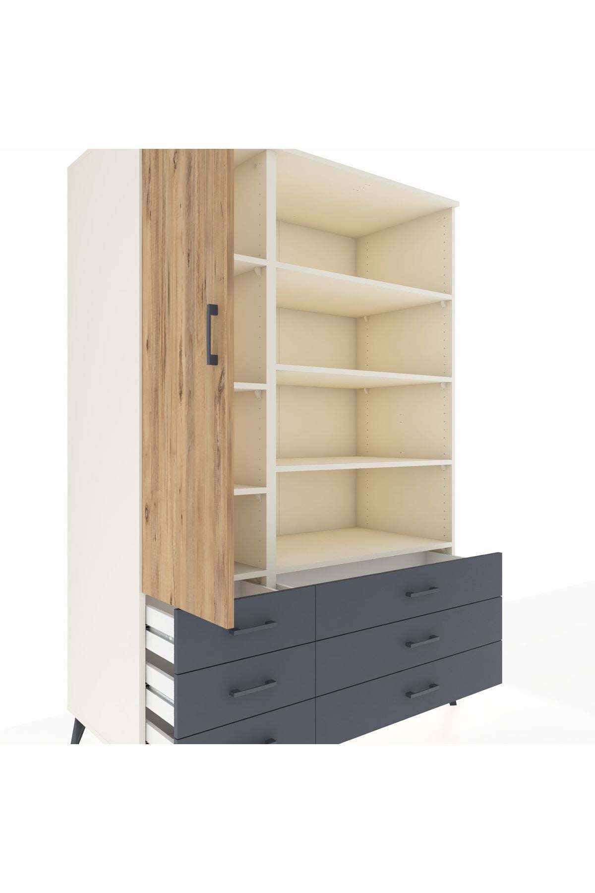 Kronos Dolap 8 Raflı 6 Çekmeceli Tek Kapaklı 132x59x195 Aytaşı-Çam/Antrasit