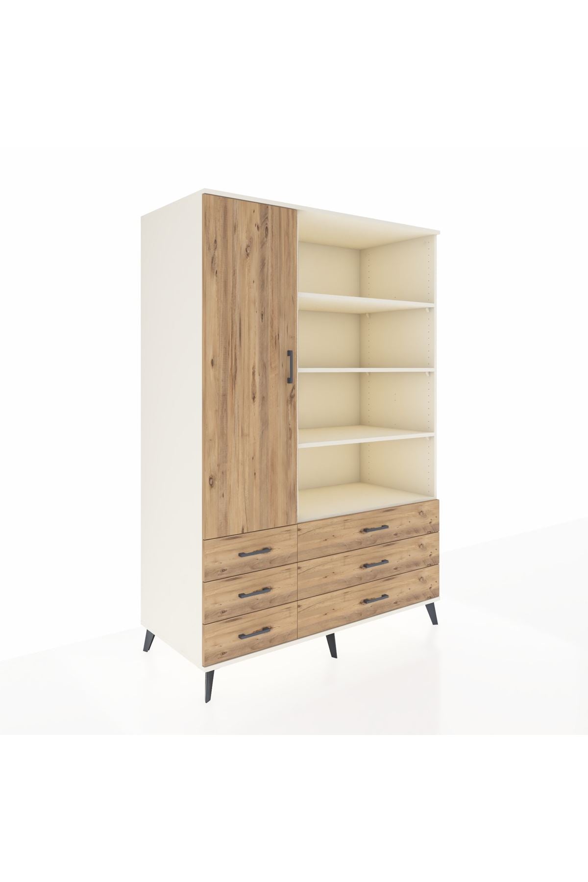 Kronos Dolap 8 Raflı 6 Çekmeceli Tek Kapaklı 132x59x195 Aytaşı-Çam/Çam