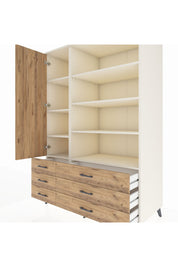 Kronos Dolap 8 Raflı 6 Çekmeceli Tek Kapaklı 132x59x195 Aytaşı-Çam/Çam