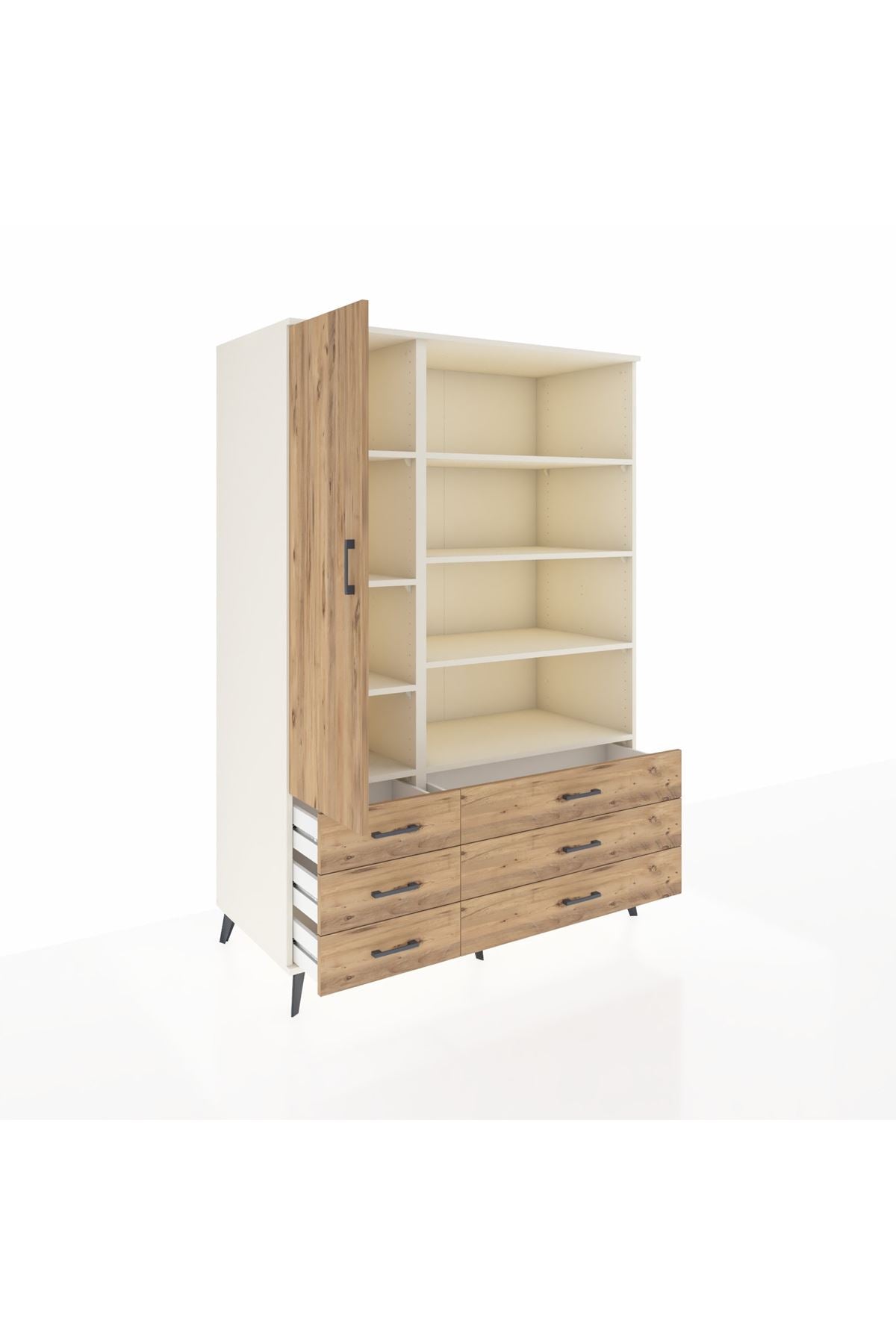 Kronos Dolap 8 Raflı 6 Çekmeceli Tek Kapaklı 132x59x195 Aytaşı-Çam/Çam