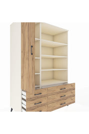 Kronos Dolap 8 Raflı 6 Çekmeceli Tek Kapaklı 132x59x195 Aytaşı-Çam/Çam