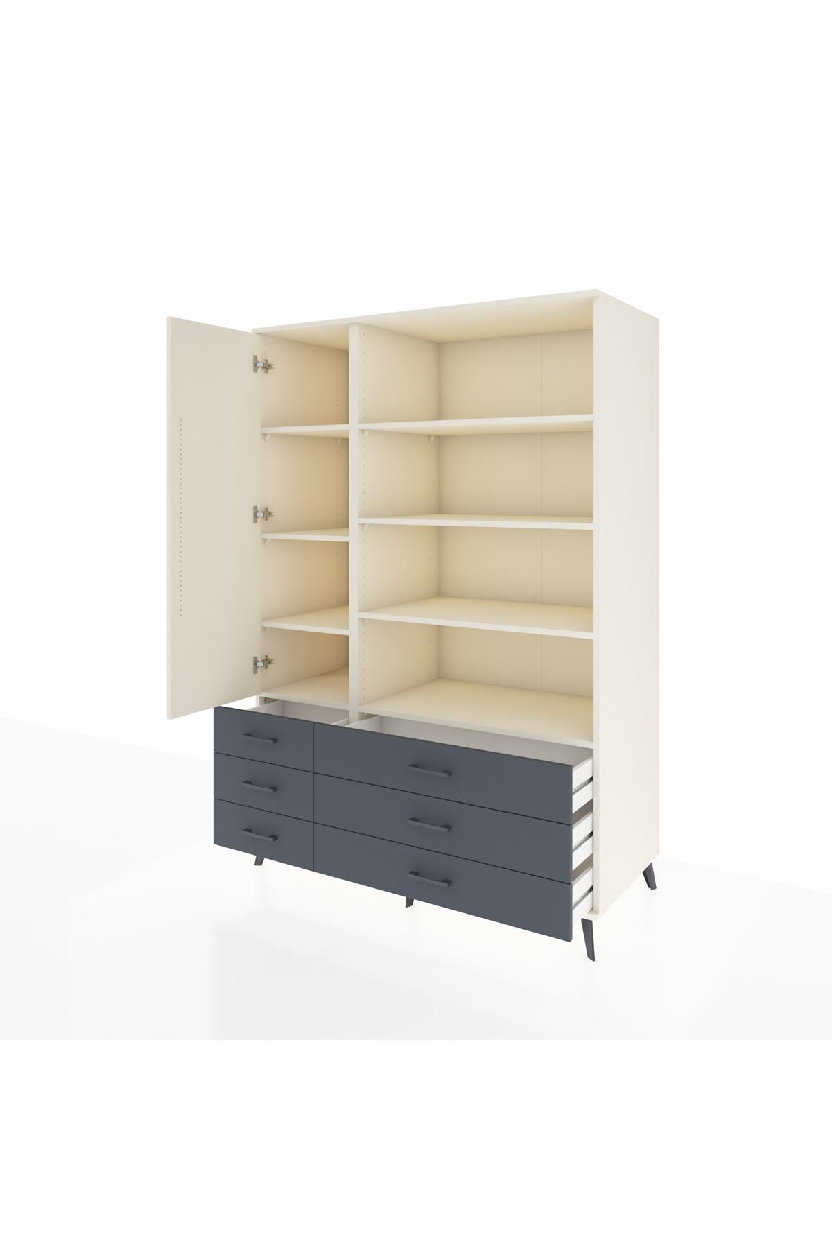 Kronos Dolap 8 Raflı 6 Çekmeceli Tek Kapaklı 132x59x195 Aytaşı-Aytaşı/Antrasit