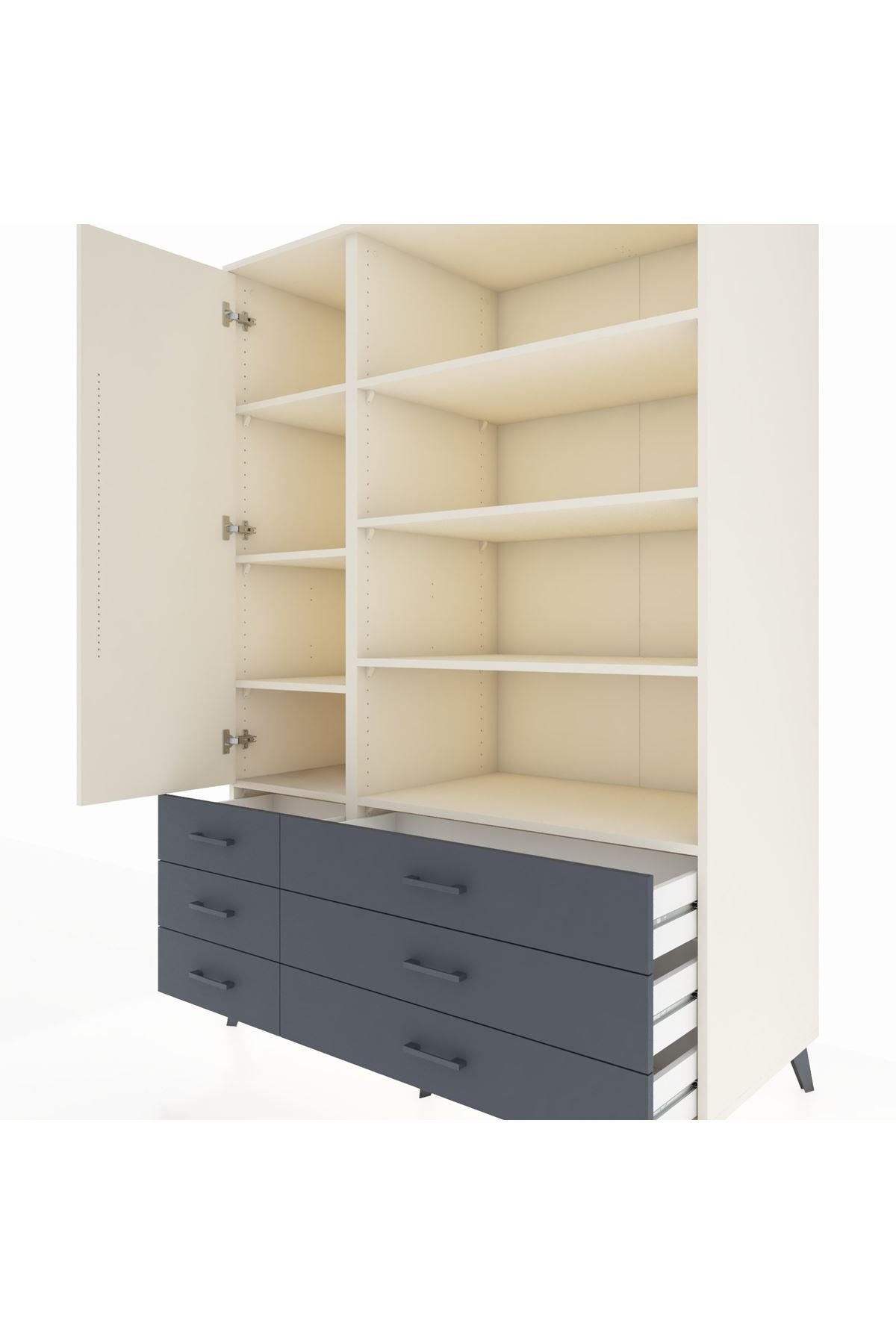 Kronos Dolap 8 Raflı 6 Çekmeceli Tek Kapaklı 132x59x195 Aytaşı-Aytaşı/Antrasit