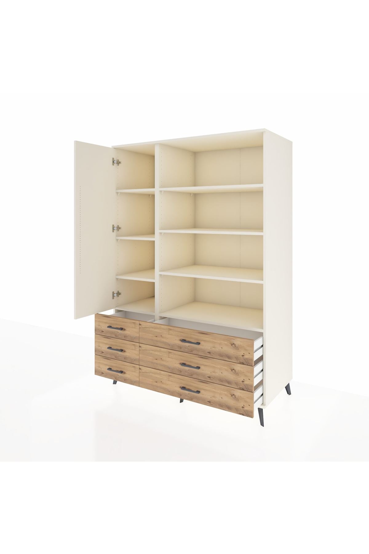 Kronos Dolap 8 Raflı 6 Çekmeceli Tek Kapaklı 132x59x195 Aytaşı-Aytaşı/Çam