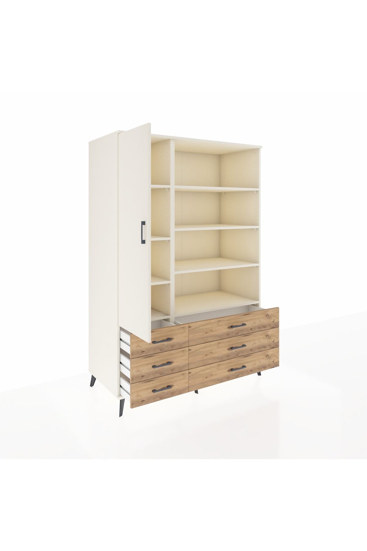 Kronos Dolap 8 Raflı 6 Çekmeceli Tek Kapaklı 132x59x195 Aytaşı-Aytaşı/Çam