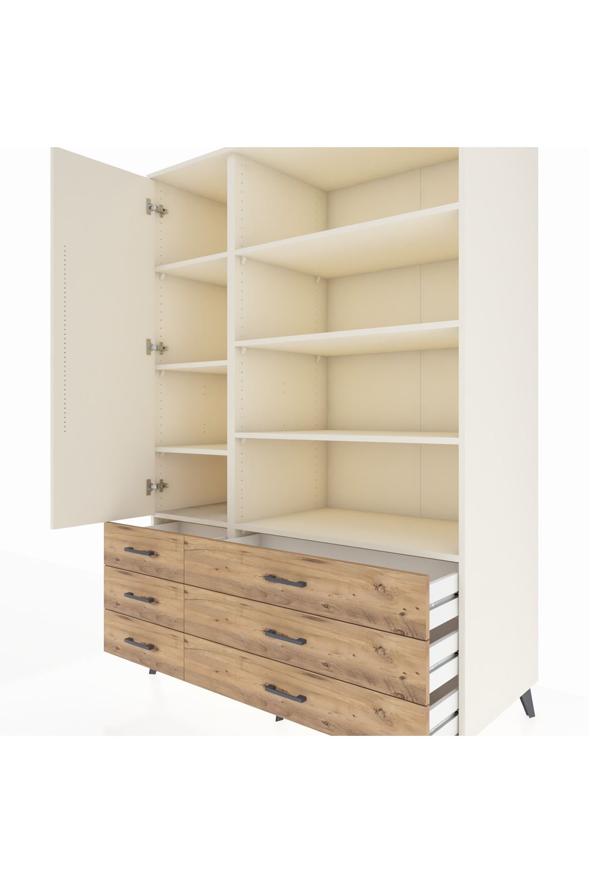 Kronos Dolap 8 Raflı 6 Çekmeceli Tek Kapaklı 132x59x195 Aytaşı-Aytaşı/Çam