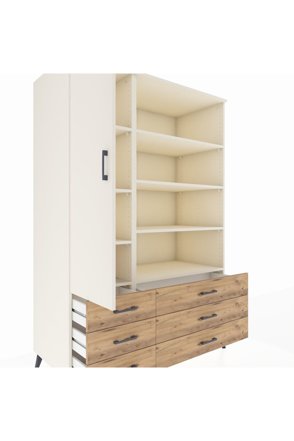 Kronos Dolap 8 Raflı 6 Çekmeceli Tek Kapaklı 132x59x195 Aytaşı-Aytaşı/Çam