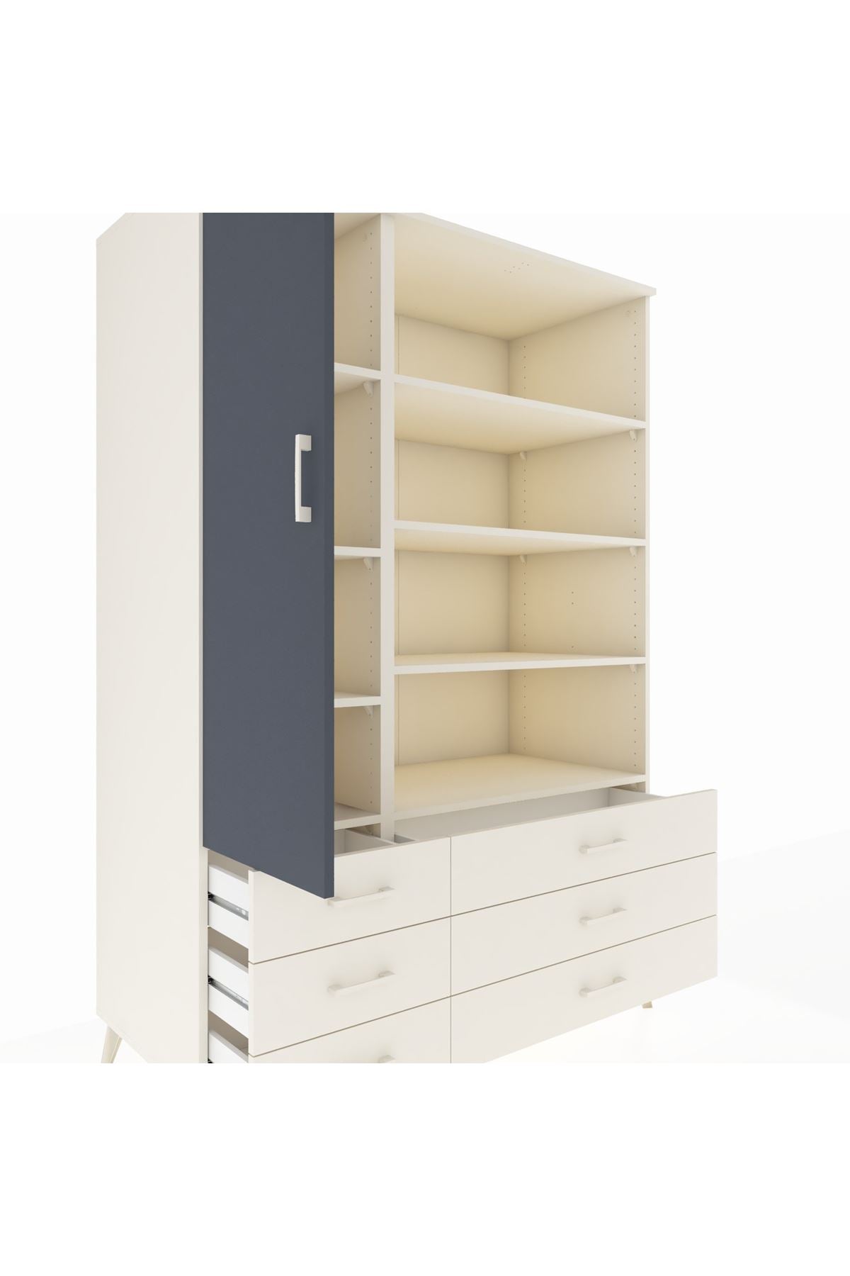 Kronos Dolap 8 Raflı 6 Çekmeceli Tek Kapaklı 132x59x195 Aytaşı-Antrasit/Aytaşı