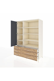 Kronos Dolap 8 Raflı 6 Çekmeceli Tek Kapaklı 132x59x195 Aytaşı-Antrasit/Çam