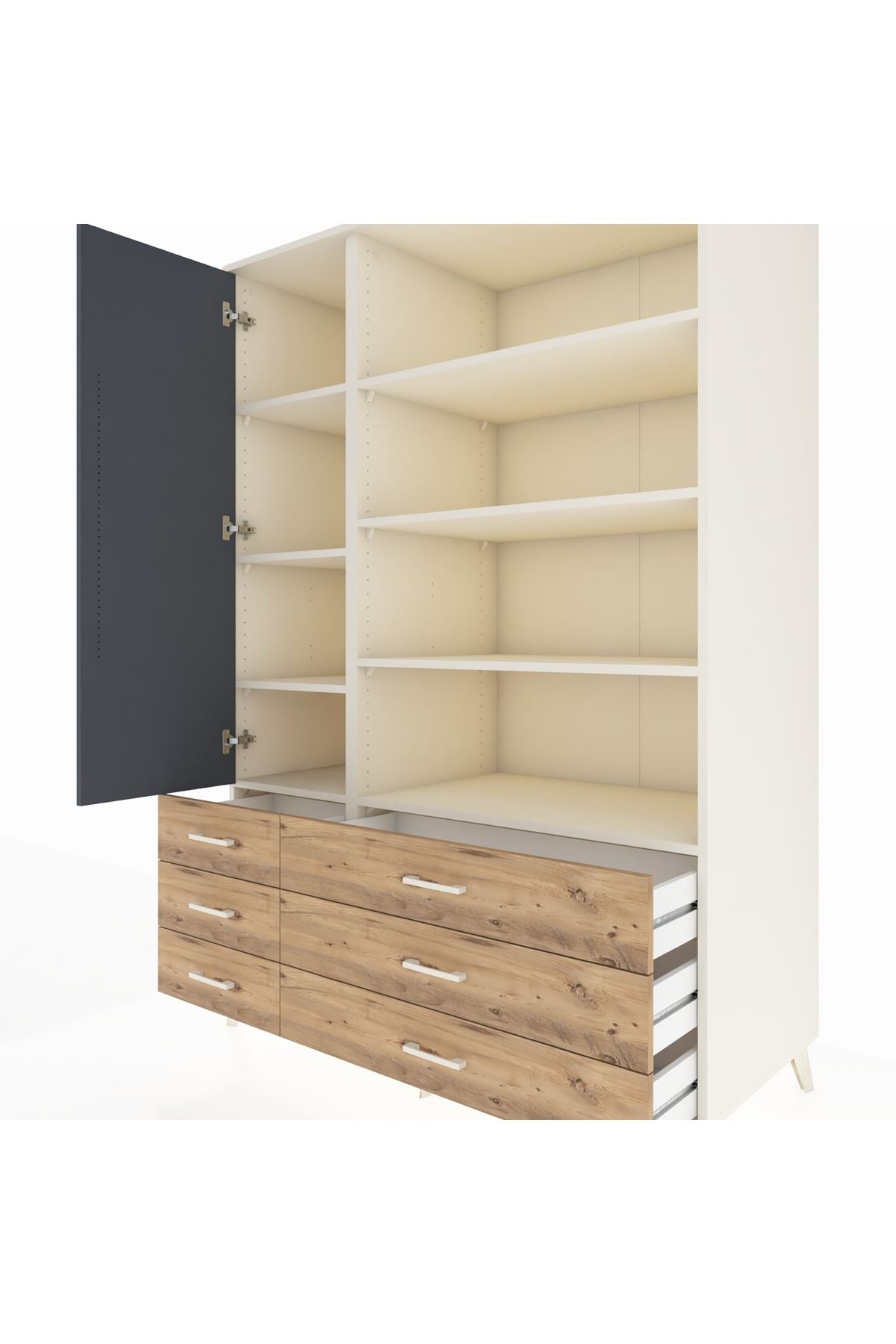 Kronos Dolap 8 Raflı 6 Çekmeceli Tek Kapaklı 132x59x195 Aytaşı-Antrasit/Çam