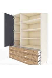 Kronos Dolap 8 Raflı 6 Çekmeceli Tek Kapaklı 132x59x195 Aytaşı-Antrasit/Çam