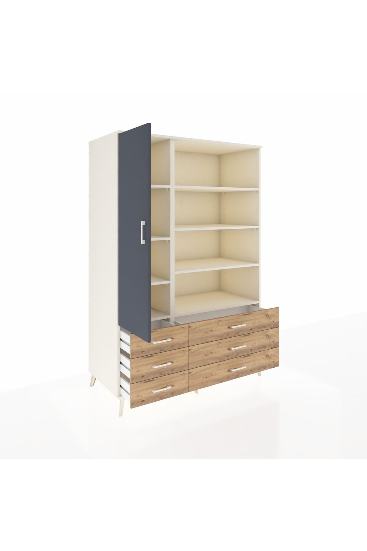 Kronos Dolap 8 Raflı 6 Çekmeceli Tek Kapaklı 132x59x195 Aytaşı-Antrasit/Çam