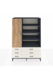 Kronos Dolap 8 Raflı 6 Çekmeceli Tek Kapaklı 132x59x195 Antrasit-Çam/Aytaşı