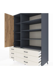 Kronos Dolap 8 Raflı 6 Çekmeceli Tek Kapaklı 132x59x195 Antrasit-Çam/Aytaşı