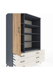 Kronos Dolap 8 Raflı 6 Çekmeceli Tek Kapaklı 132x59x195 Antrasit-Çam/Aytaşı