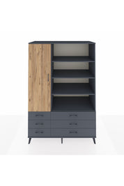 Kronos Dolap 8 Raflı 6 Çekmeceli Tek Kapaklı 132x59x195 Antrasit-Çam/Antrasit