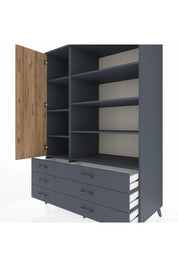 Kronos Dolap 8 Raflı 6 Çekmeceli Tek Kapaklı 132x59x195 Antrasit-Çam/Antrasit