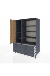 Kronos Dolap 8 Raflı 6 Çekmeceli Tek Kapaklı 132x59x195 Antrasit-Çam/Antrasit