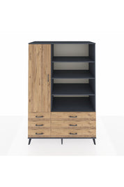 Kronos Dolap 8 Raflı 6 Çekmeceli Tek Kapaklı 132x59x195 Antrasit-Çam/Çam