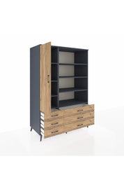 Kronos Dolap 8 Raflı 6 Çekmeceli Tek Kapaklı 132x59x195 Antrasit-Çam/Çam