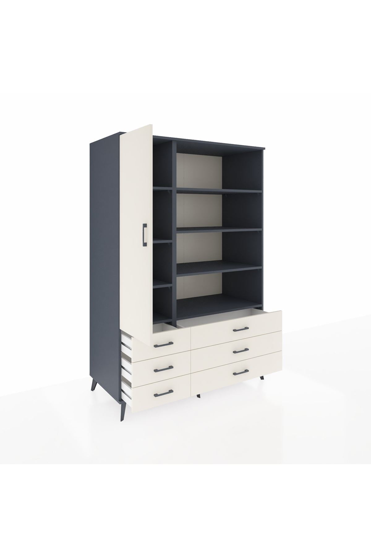 Kronos Dolap 8 Raflı 6 Çekmeceli Tek Kapaklı 132x59x195 Antrasit-Aytaşı/Aytaşı