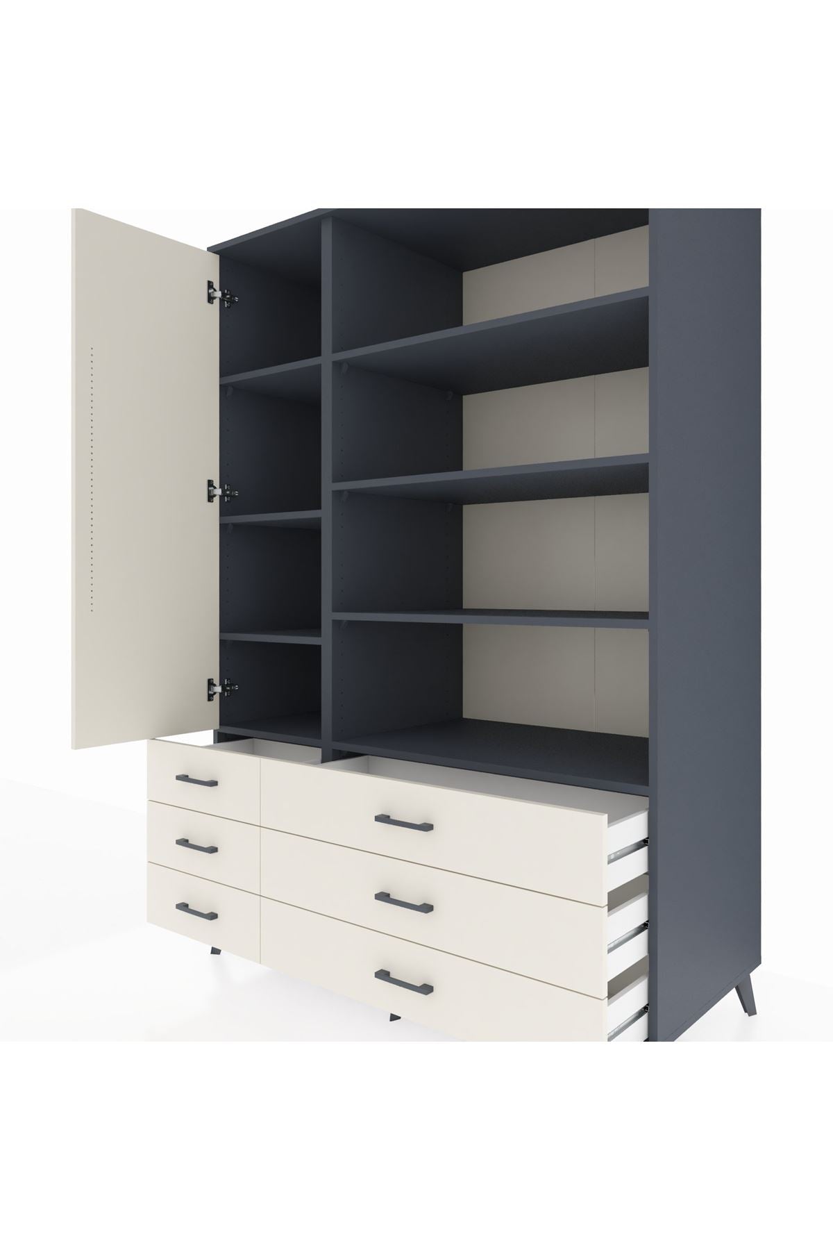Kronos Dolap 8 Raflı 6 Çekmeceli Tek Kapaklı 132x59x195 Antrasit-Aytaşı/Aytaşı