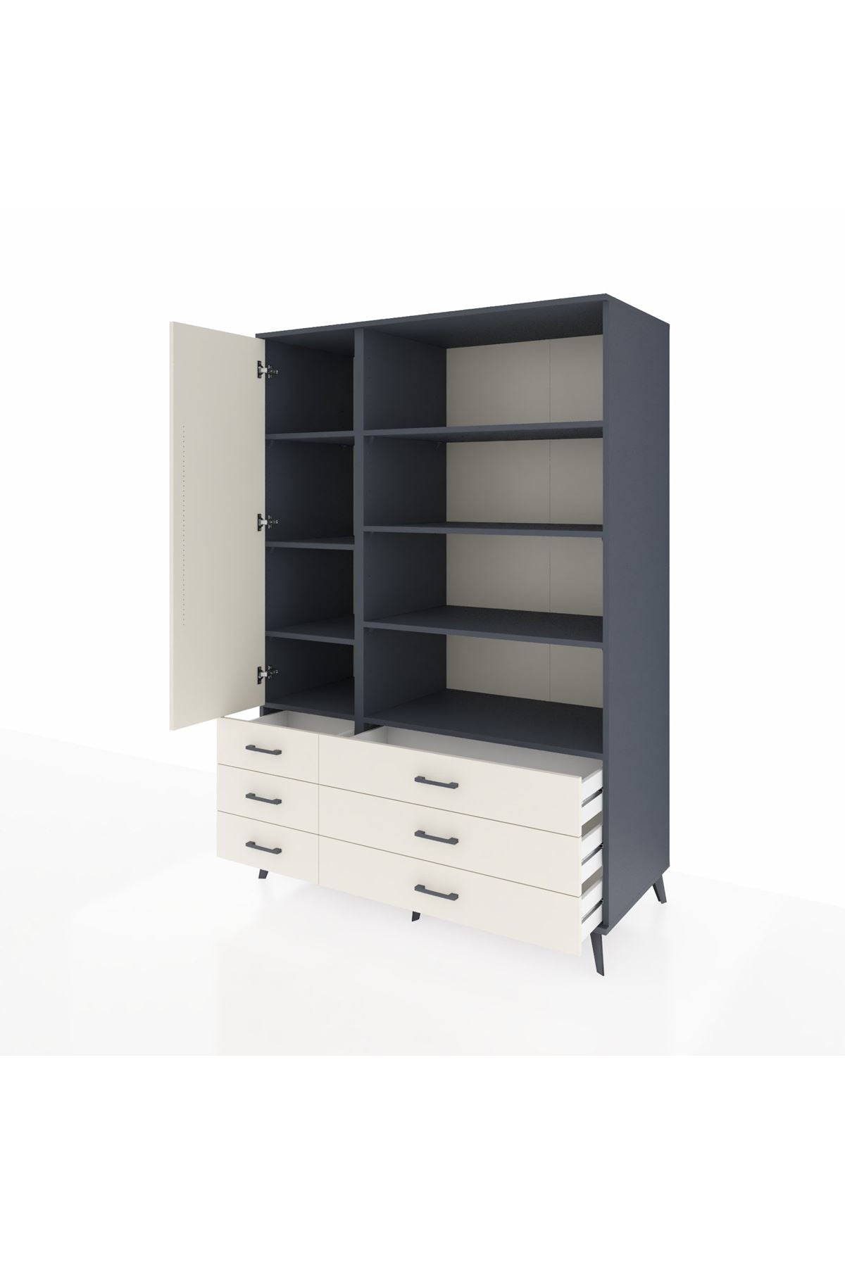 Kronos Dolap 8 Raflı 6 Çekmeceli Tek Kapaklı 132x59x195 Antrasit-Aytaşı/Aytaşı