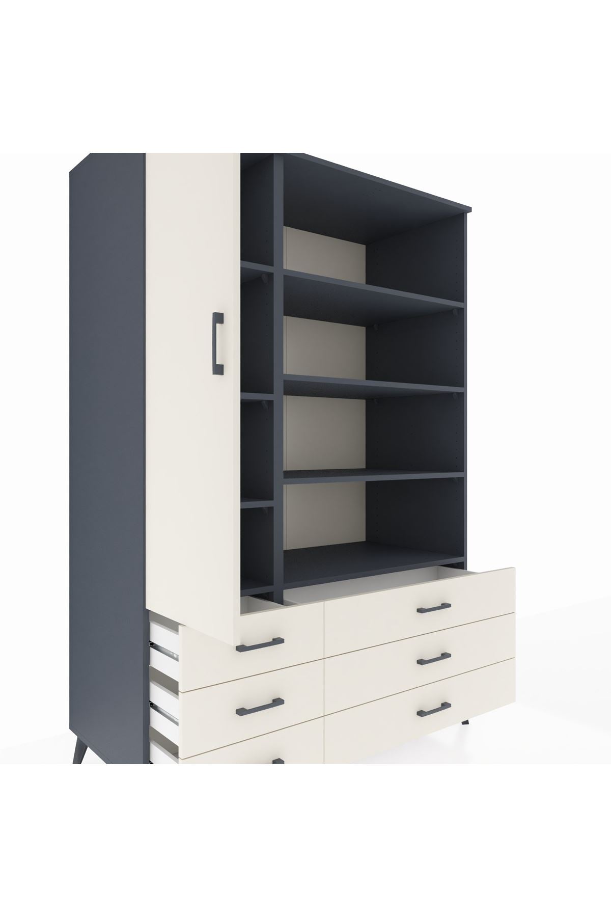Kronos Dolap 8 Raflı 6 Çekmeceli Tek Kapaklı 132x59x195 Antrasit-Aytaşı/Aytaşı
