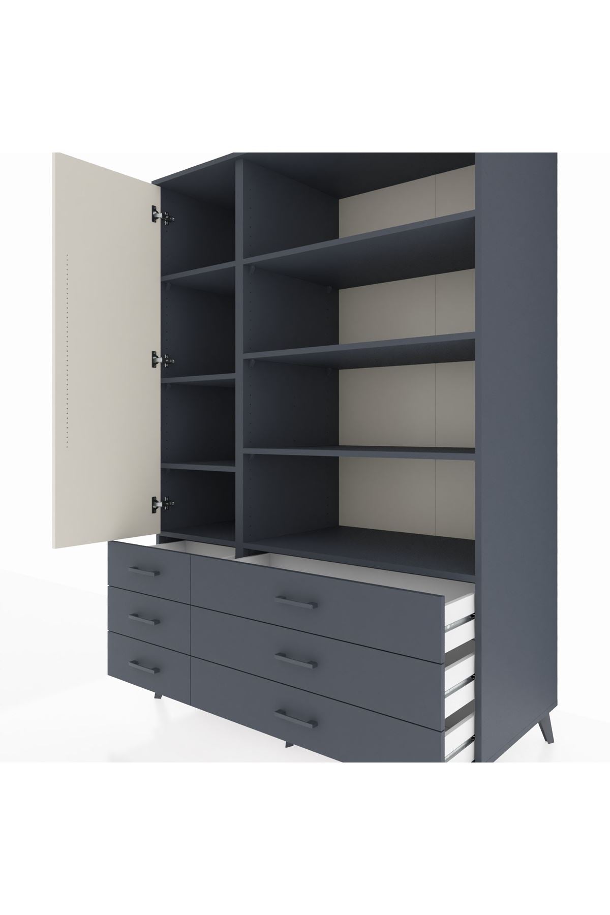 Kronos Dolap 8 Raflı 6 Çekmeceli Tek Kapaklı 132x59x195 Antrasit-Aytaşı/Antrasit