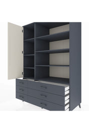 Kronos Dolap 8 Raflı 6 Çekmeceli Tek Kapaklı 132x59x195 Antrasit-Aytaşı/Antrasit