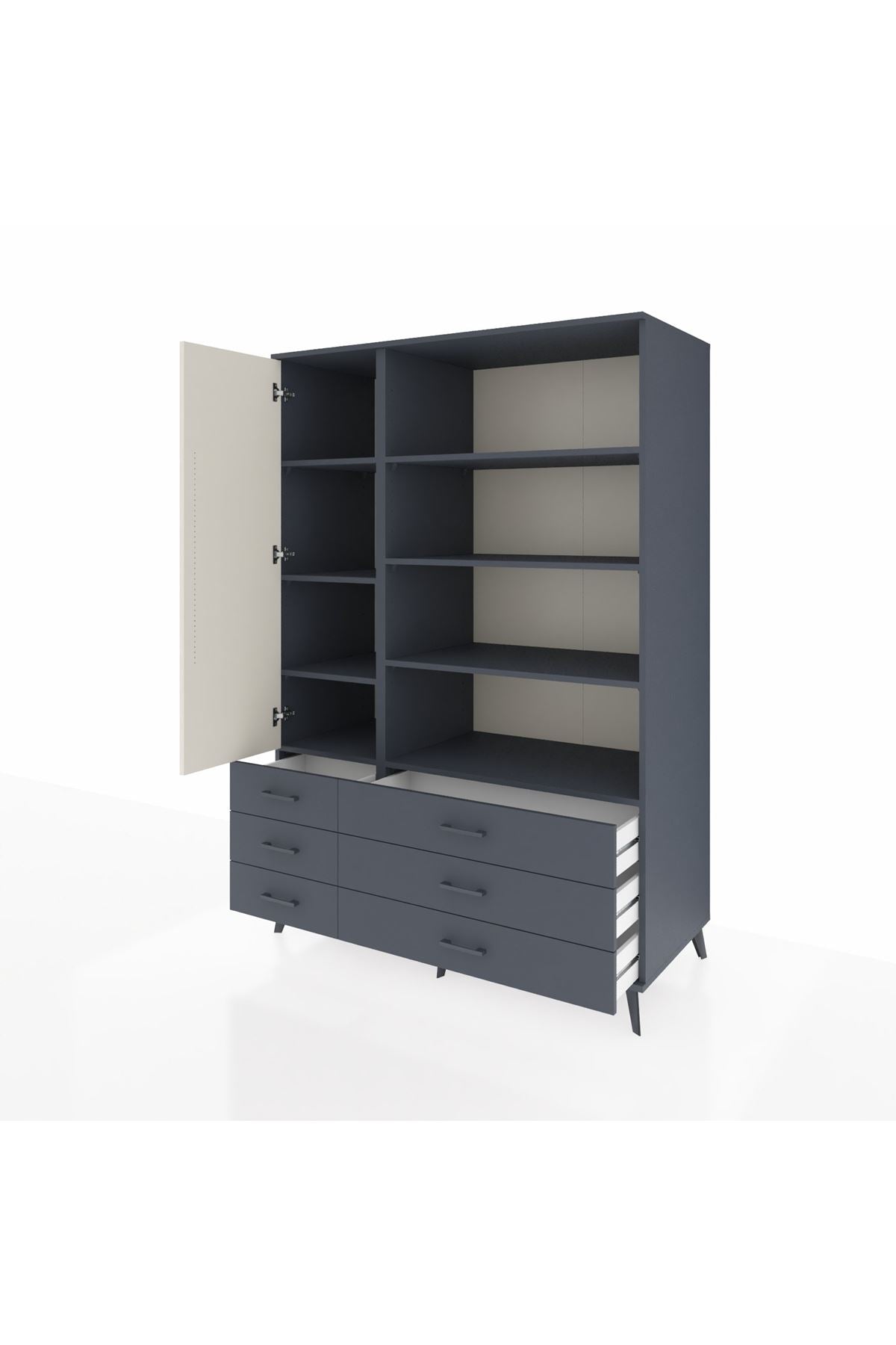 Kronos Dolap 8 Raflı 6 Çekmeceli Tek Kapaklı 132x59x195 Antrasit-Aytaşı/Antrasit